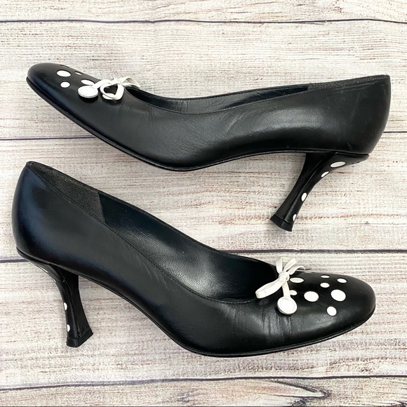 STUART WEITZMAN | Polka Dot Bow Detail Closed Toe Heels 7.5 Black/White - Picture 3 of 8